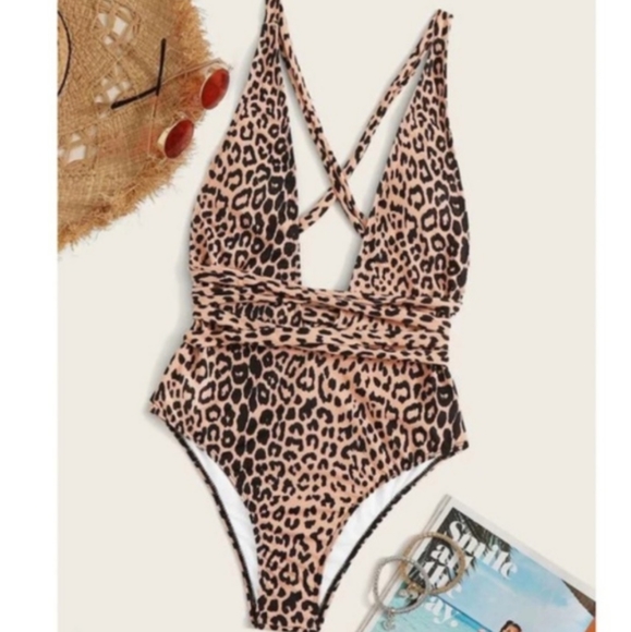 New Leopard Print Wrap V Plunge Monokini Swimsuit - Picture 4 of 7